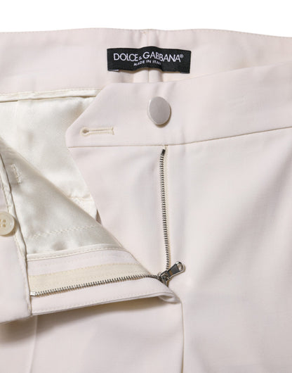 White Wool Mid Waist Tapered Trouser Pants
