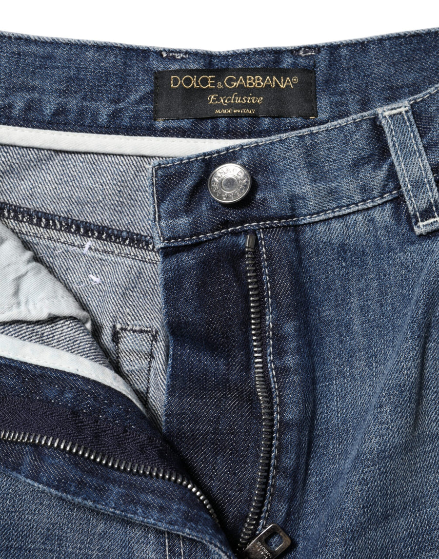 Blue Cotton High Waist Wide Leg Denim Jeans