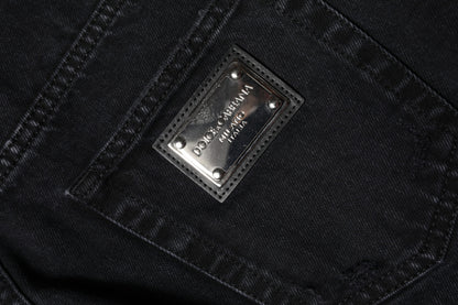 Black Cotton Tattered Mid Waist Denim Jeans