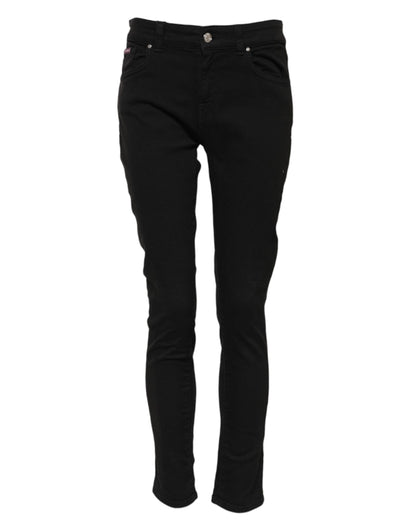 Black Cotton Logo Skinny Mid Waist Denim Jeans