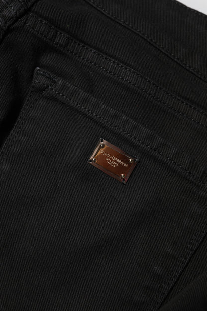 Black Cotton Logo Skinny Mid Waist Denim Jeans