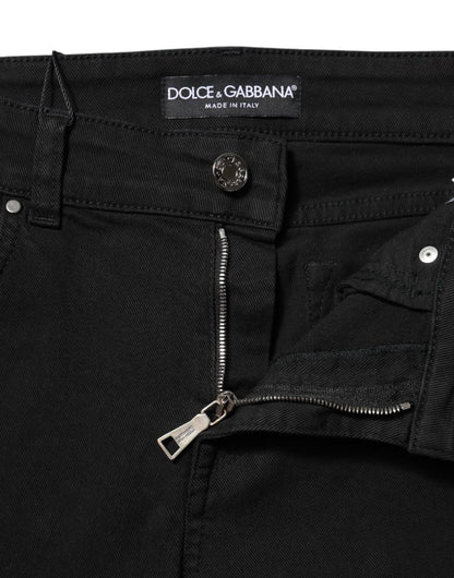 Black Cotton Logo Skinny Mid Waist Denim Jeans