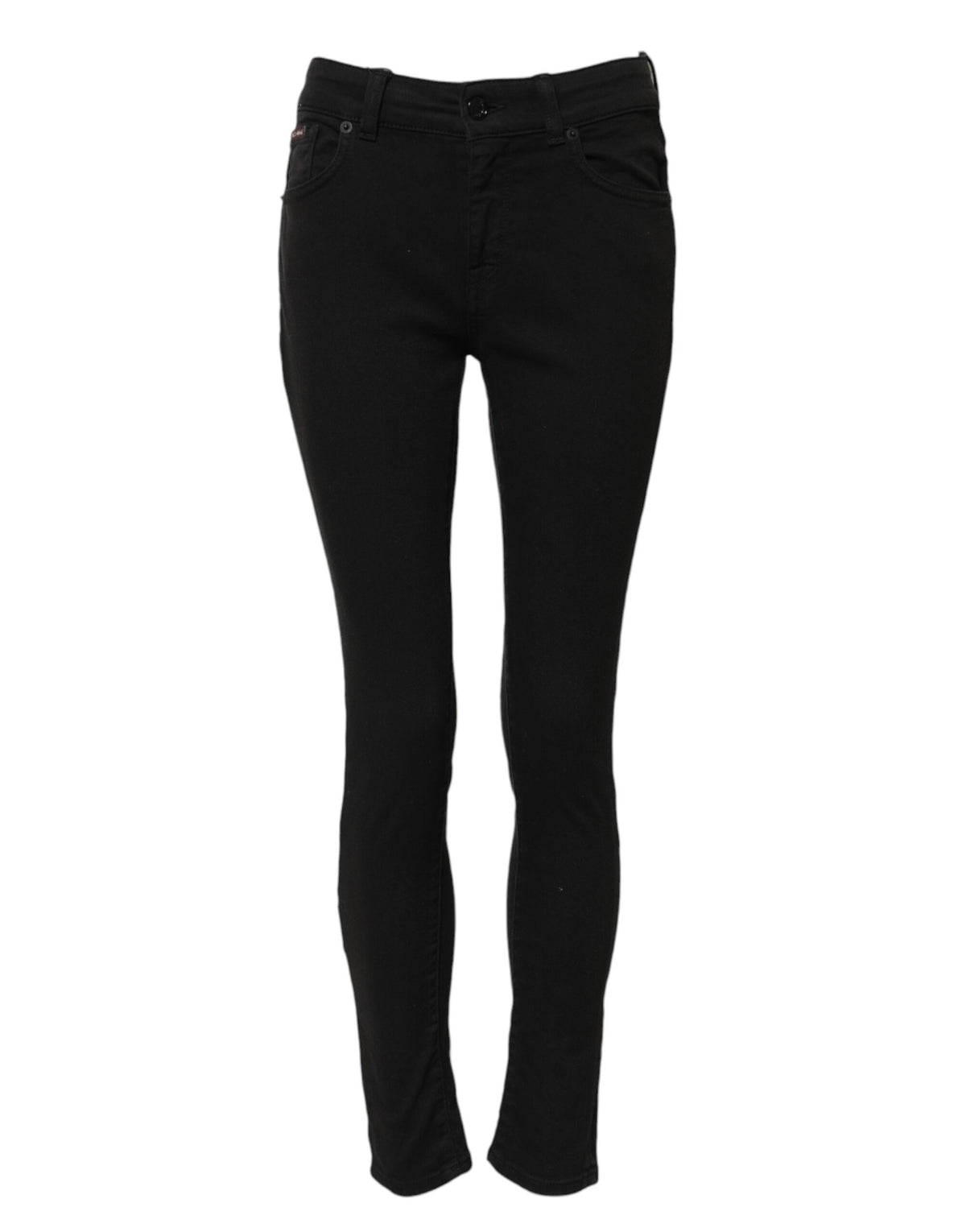 Black Cotton Skinny Mid Waist Denim Jeans