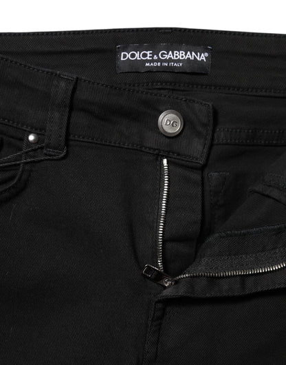 Black Cotton Skinny Mid Waist Denim Jeans
