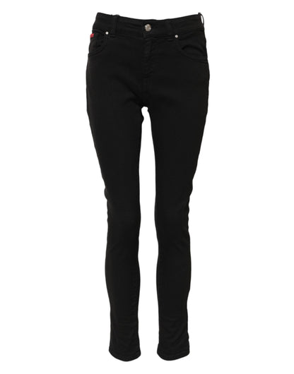 Black Cotton Logo Skinny Mid Waist Denim Jeans