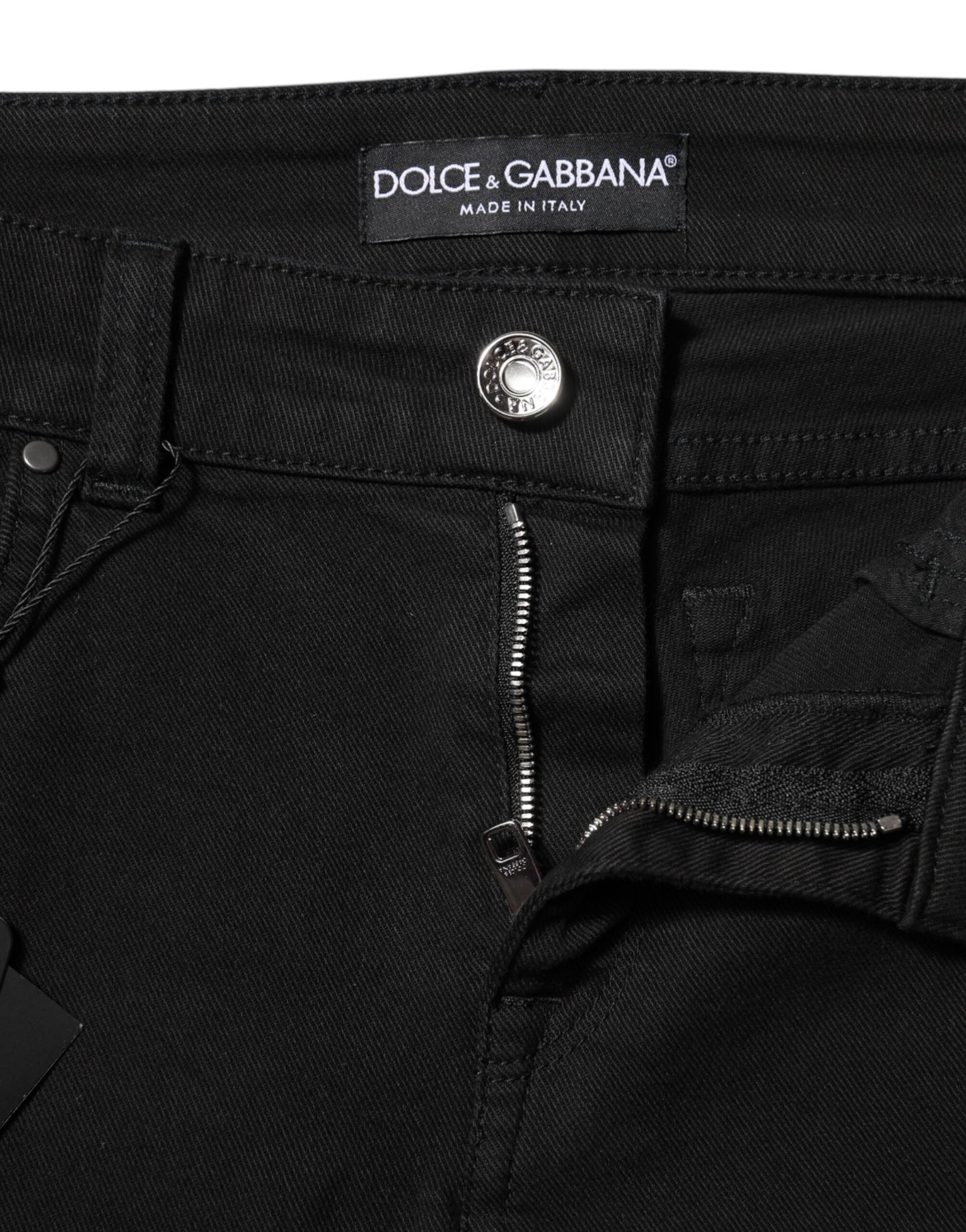 Black Cotton Logo Skinny Mid Waist Denim Jeans