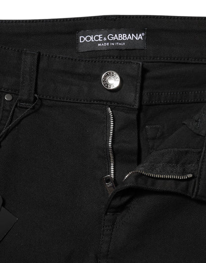 Black Cotton Logo Skinny Mid Waist Denim Jeans