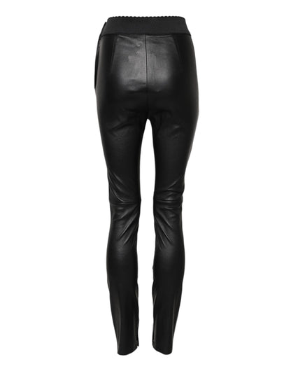 Black Leather Elastic Waist Pants