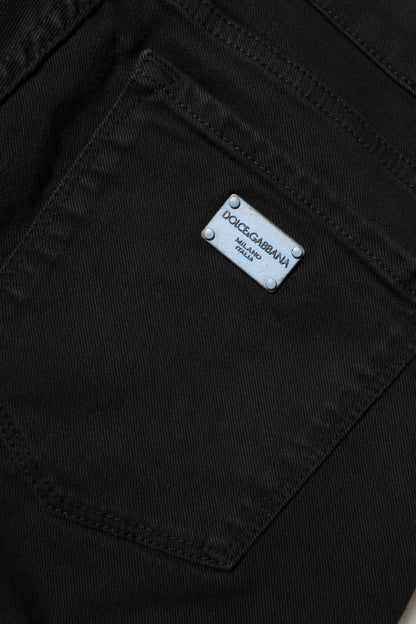 Black Cotton Logo Skinny Mid Waist Denim Jeans