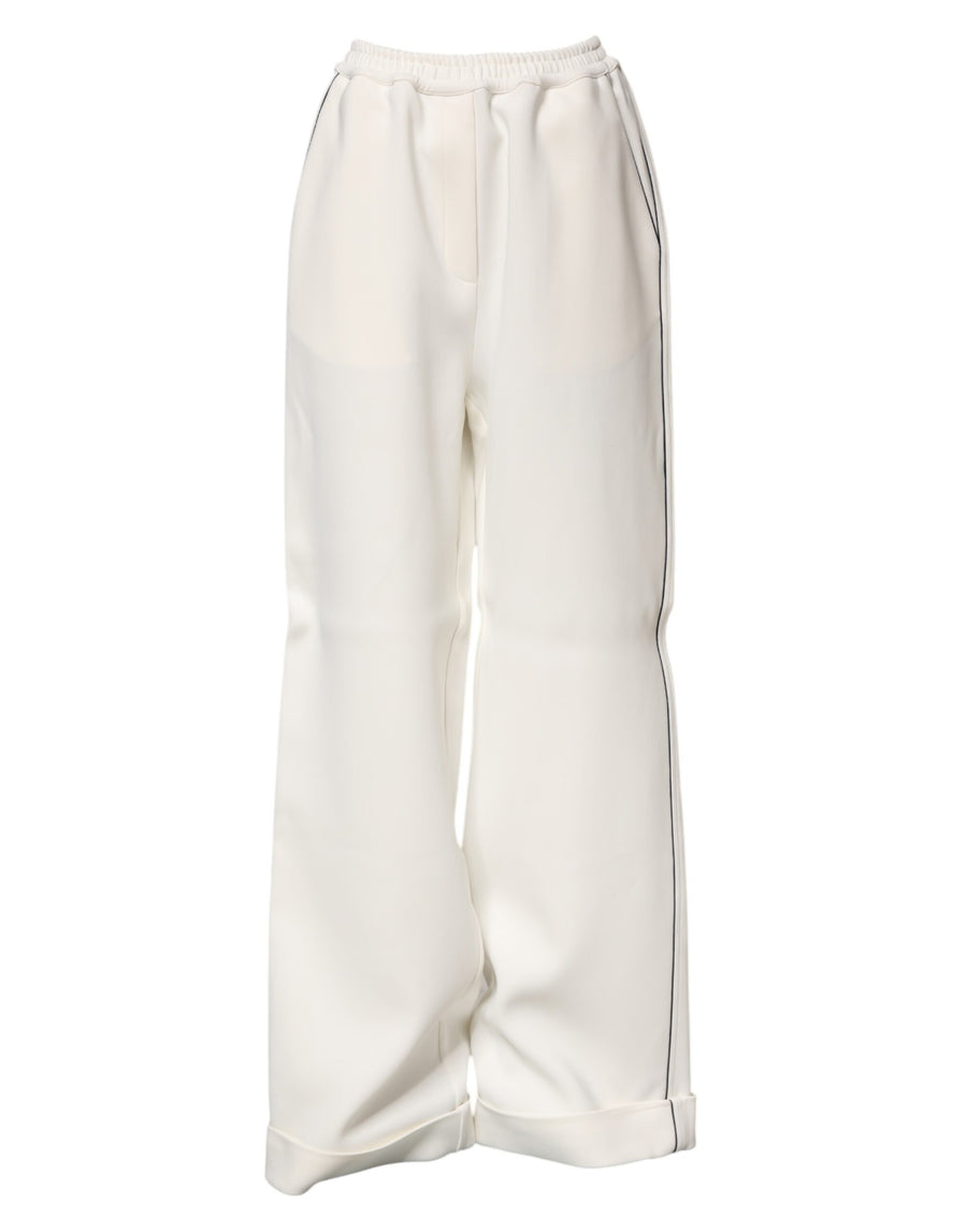 White Viscose Wide Leg Pull On Pants