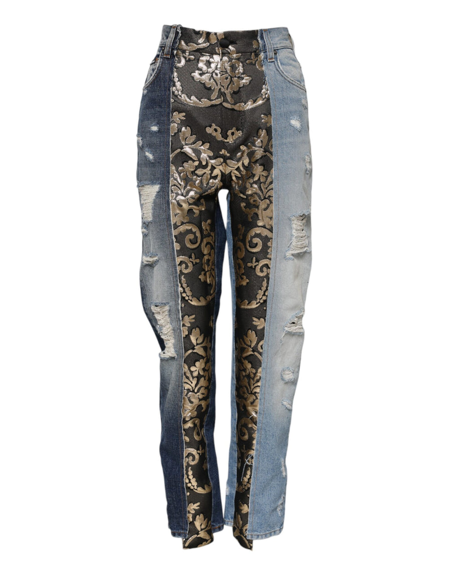 Multicolor Patchwork Tapered Denim Jeans