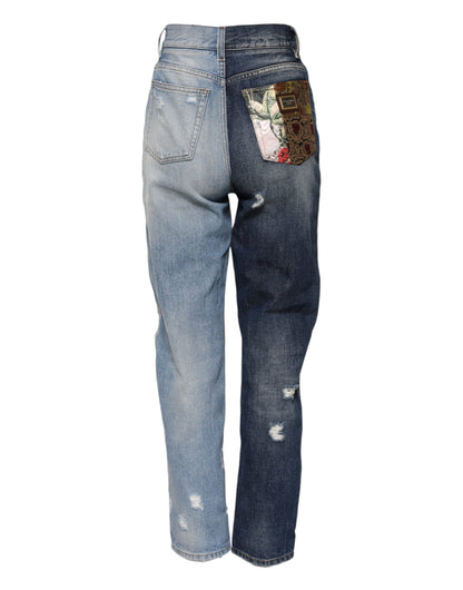 Multicolor Patchwork Tapered Denim Jeans