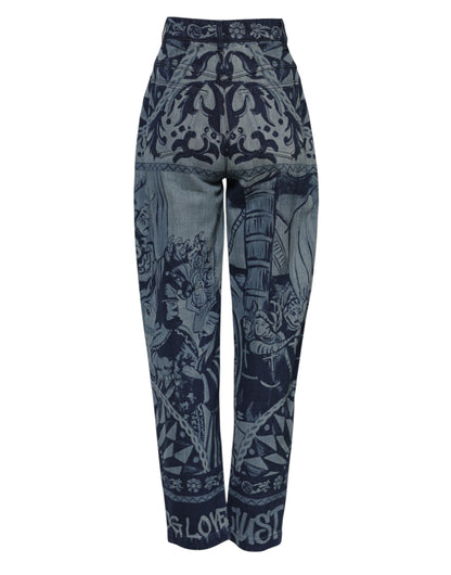 Blue Graphic Print Tapered Denim Jeans