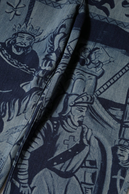 Blue Graphic Print Tapered Denim Jeans