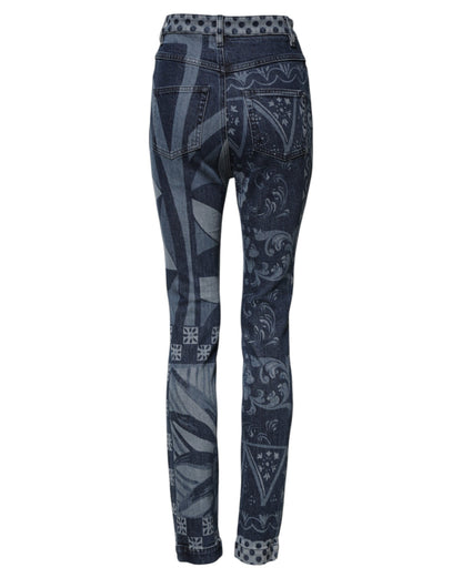 Blue Graphic Print Cotton Skinny Denim Jeans