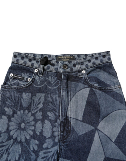 Blue Graphic Print Cotton Skinny Denim Jeans
