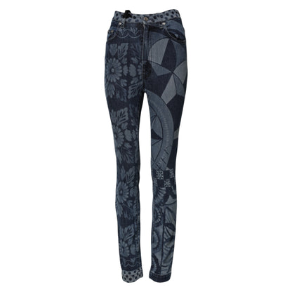 Blue Graphic Print Cotton Skinny Denim Jeans