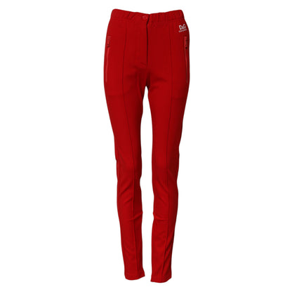 Red Mid Waist Slim Fit Pants