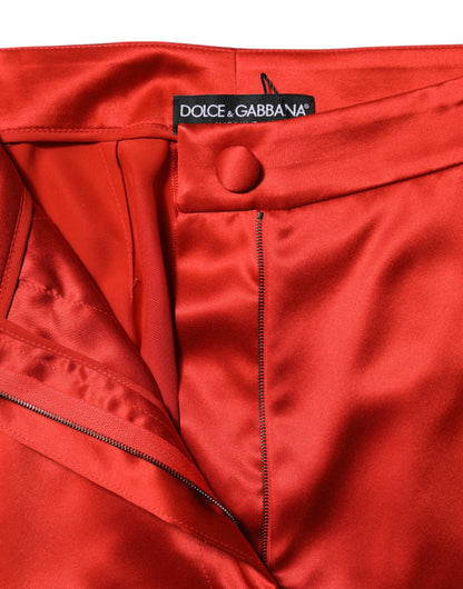Red Satin High Waist Wide Leg Pants