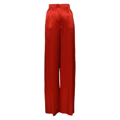 Red Satin High Waist Wide Leg Pants