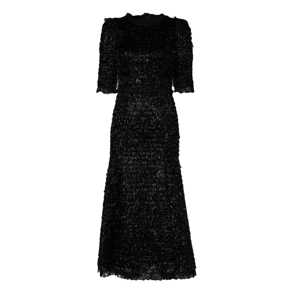Metallic Black Polyester A-line Midi Dress