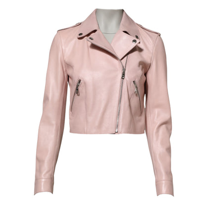 Light Pink Collar Leather Women Biker Jacket