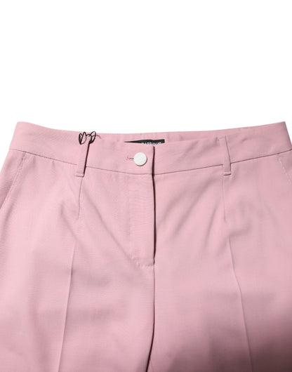 Pink Wool Mid Waist Tapered Pants