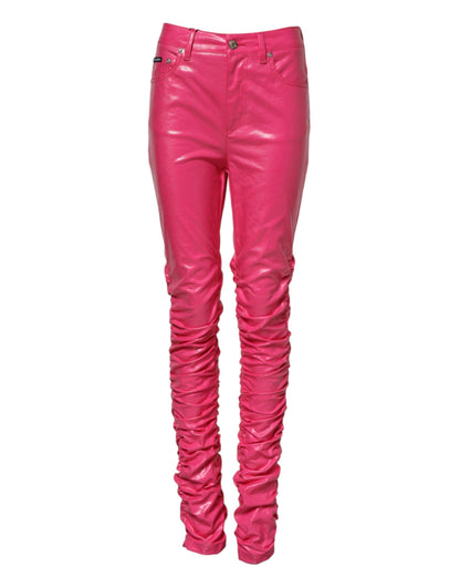 Pink Cotton High Waisted Skinny Denim Jeans