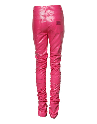 Pink Cotton High Waisted Skinny Denim Jeans