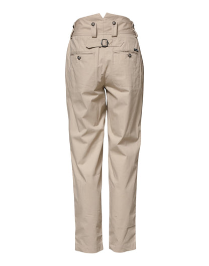 Beige Cotton High Waisted Pants