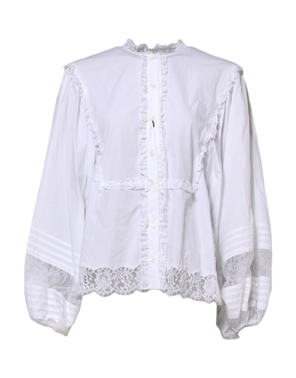 White Ruffled Lace Embellished Blouse Top