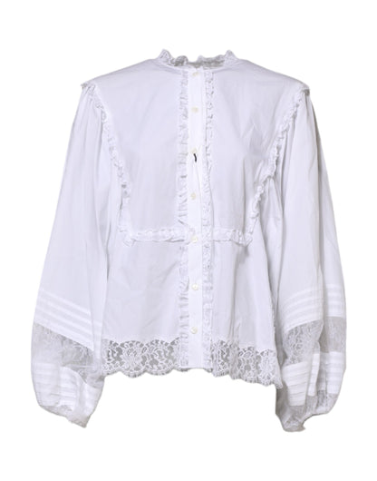 White Ruffled Lace Embellished Blouse Top