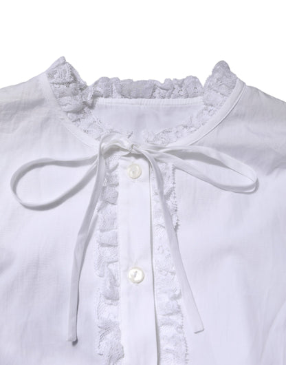 White Ruffled Lace Embellished Blouse Top