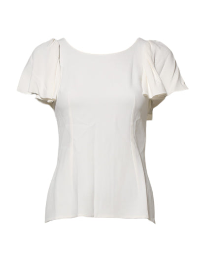 White Round Neck Short Sleeves Blouse Top