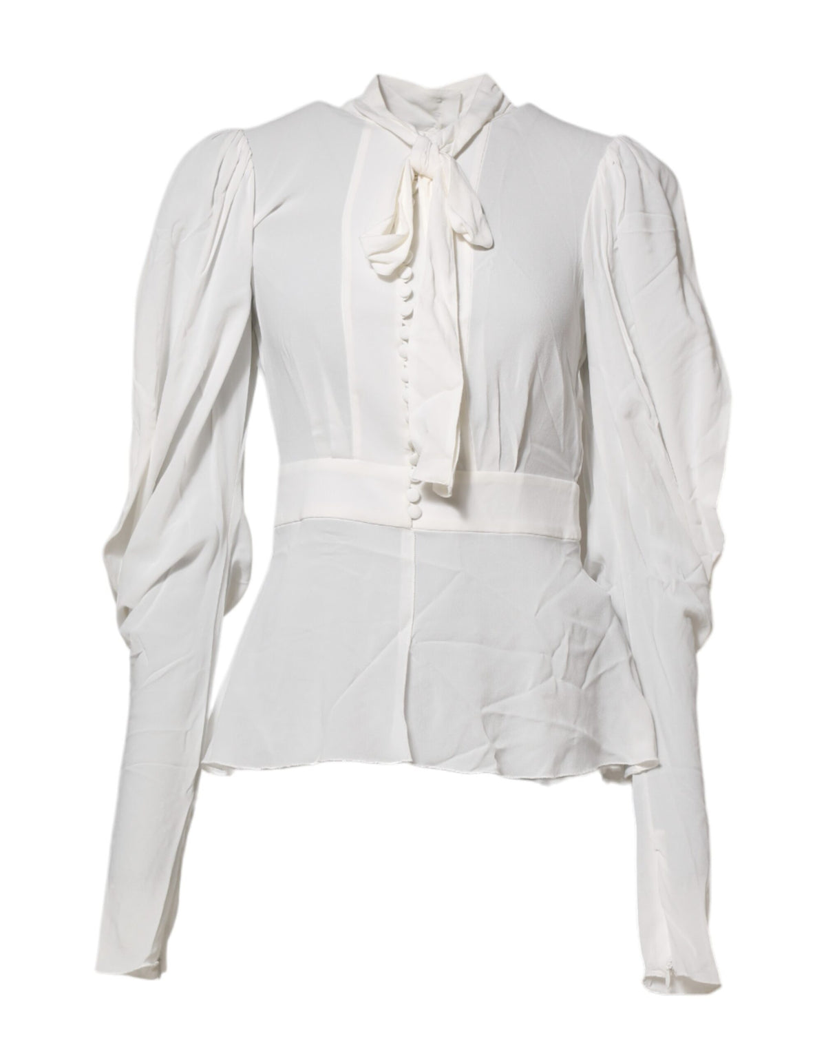 White Viscose Ascot Collar Long Sleeves Top