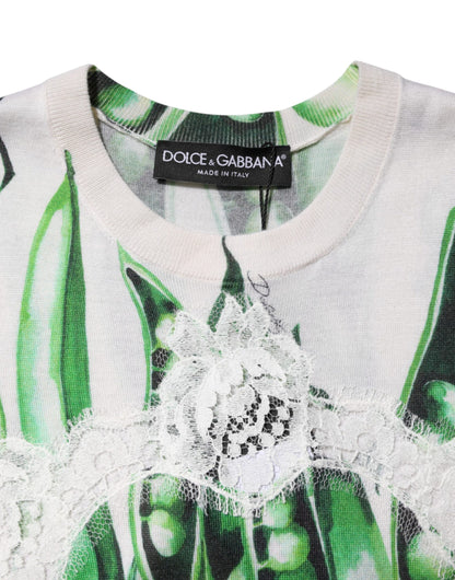 White Green Pea Print Sleeveless Blouse Top