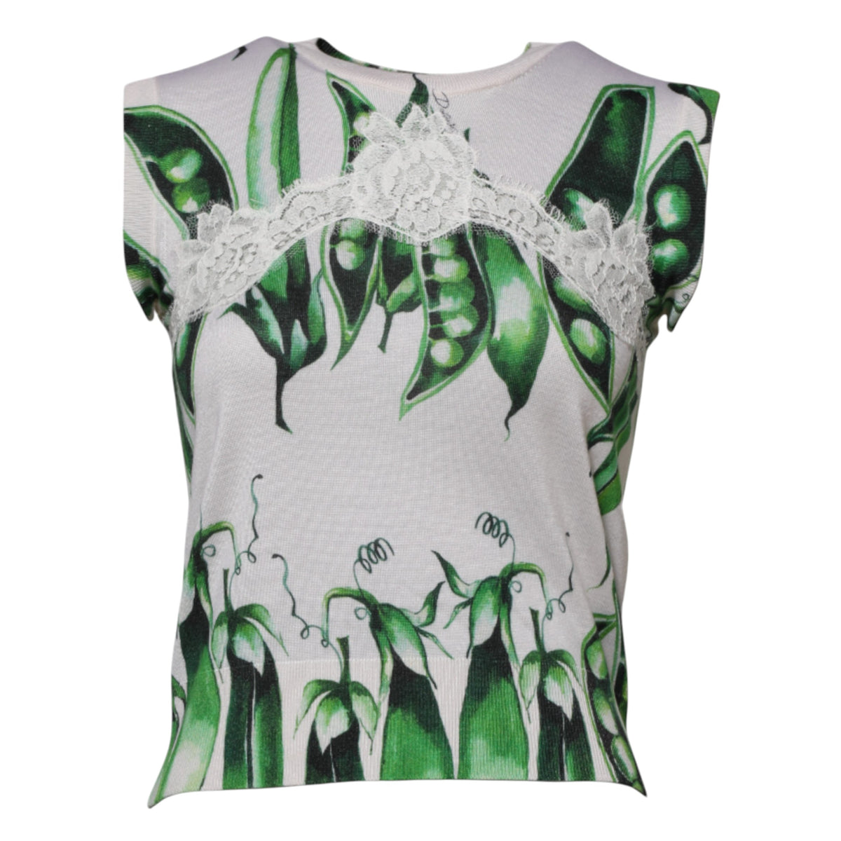 White Green Pea Print Sleeveless Blouse Top