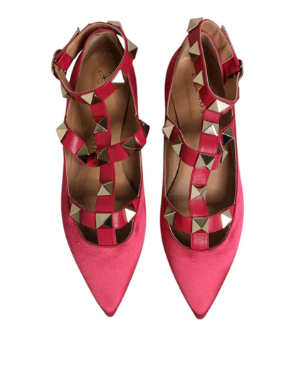 Red Gold Studded Pointed Toe Ballet Flats Shoes