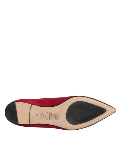 Red Gold Studded Pointed Toe Ballet Flats Shoes