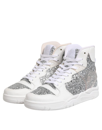 White Silver High Top Women Sneakers Shoes