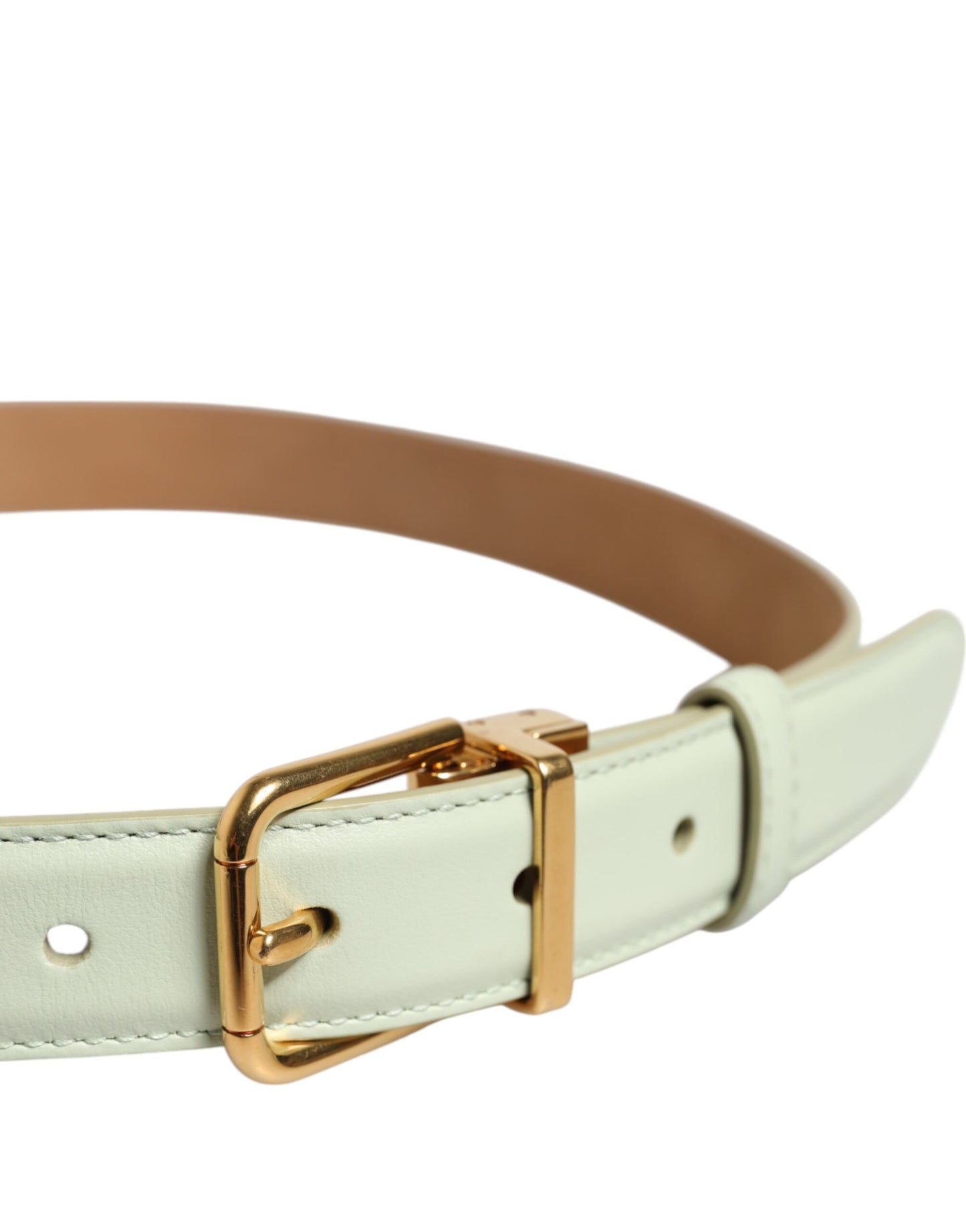 Light Green Leather Gold Metal Buckle Belt