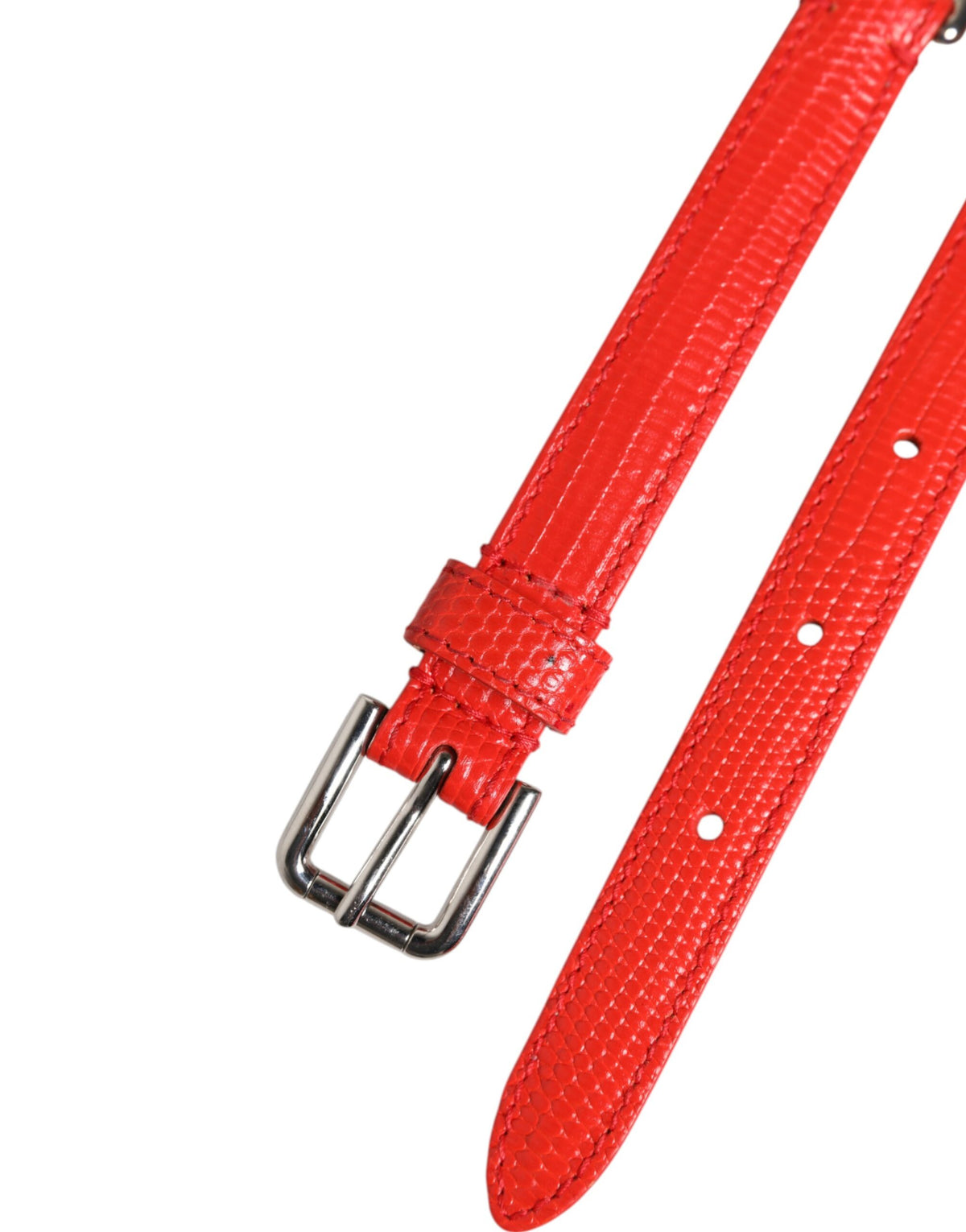 Red Leather Silver Chain Floral Cintura Belt
