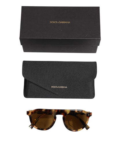 Brown Acetate Round Leopard Print Eyewear Sunglasses