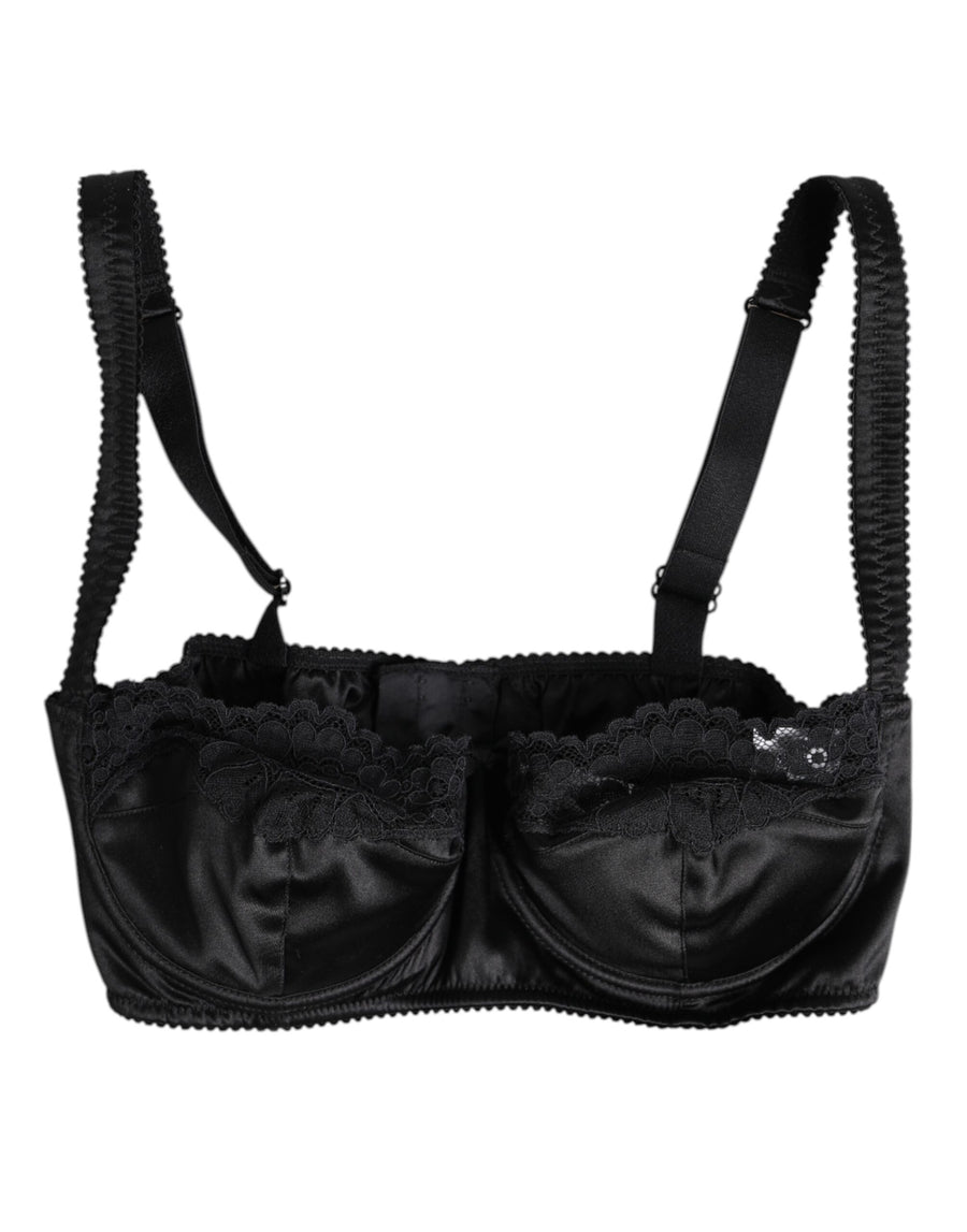 Black Silk Underwired Balconette Bra Underwear