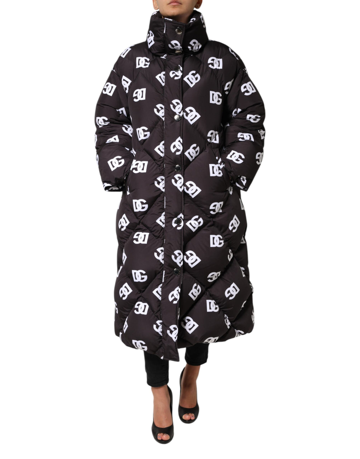 Black DG Mania Puffer Quilted Long Coat Jacket