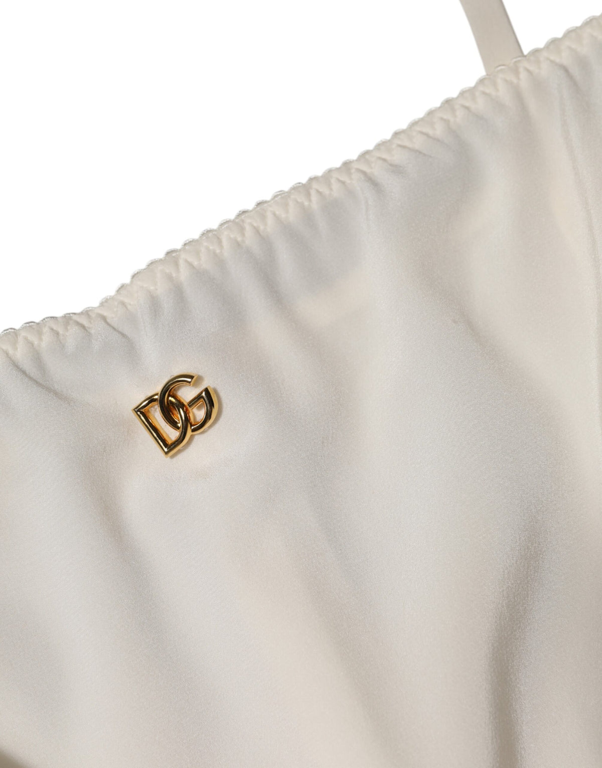 White Full Slip DG Logo Silk Dress Sleepwear