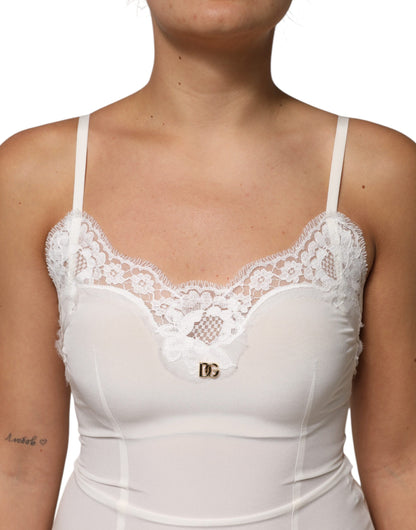 White Lace Gold DG Logo Silk Dress Sleepwear