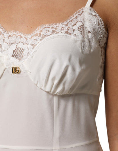 White Lace Gold DG Logo Silk Dress Sleepwear
