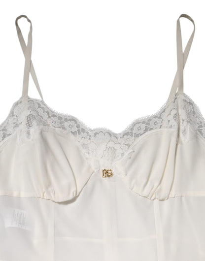 White Lace Gold DG Logo Silk Dress Sleepwear