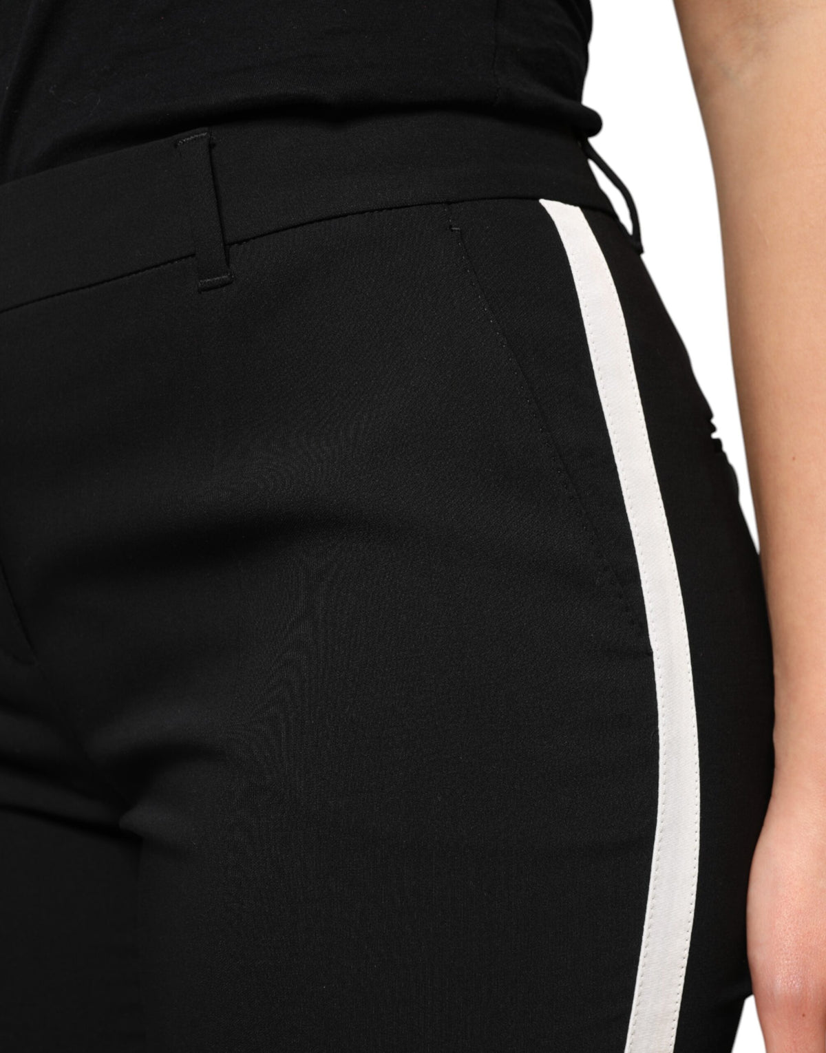 Black Wool High Waist Tapered Pants